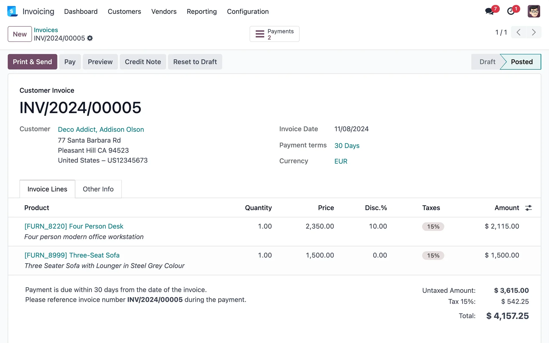 واجهة Odoo للفواتير