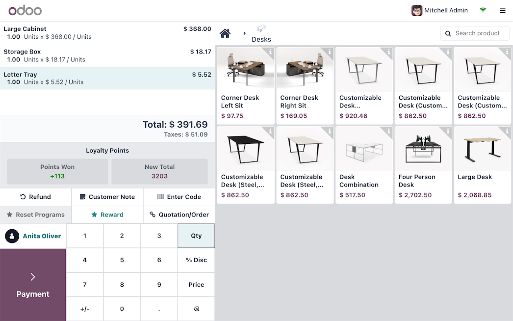 واجهة Odoo POS على جهاز البيع